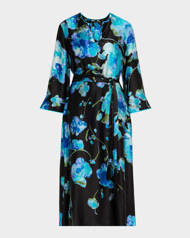 Sakura Matsuri Floral-Print Silk Midi Dress